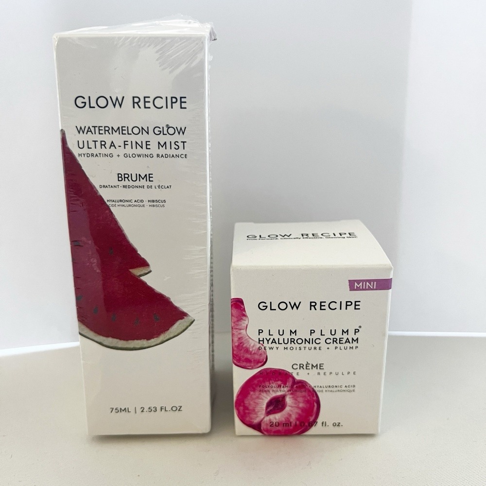 New GLOW RECIPE Watermelon Glow Mist & Plum Plump Hyaluronic‎ Cream Bundle NIB